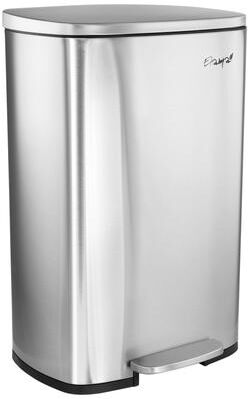 Elama 50 Liter/13 Gallon Rectangular Stainless Steel Step Trash Bin with Slow Close Mechanism in Matte Silver