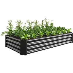 MODFU Hochbeet Metall 30x180x90 cm in Schwarz aus verzinktem Stahlwellblech ohne Boden, robuste Kanten, wetterfest und pflegeleicht für Garten Terrasse