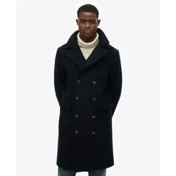 Superdry für Herren. M5012384A Merchant-Mantel aus Wollmischung, lang, marineblau (S), Lässig, Wolle, Klassisch