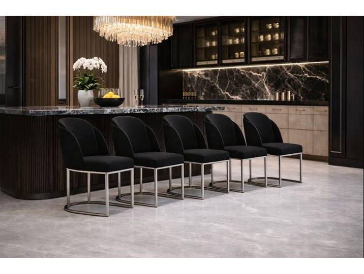 JVmoebel Esszimmerstuhl Sechs moderne schwarze Essstühle mit Metallrahmen und Polsterung (6 St)