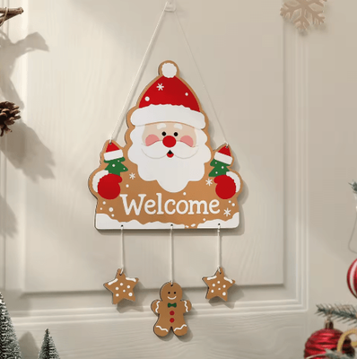 Inspire Picks Rustic Wooden Christmas Wall Hanging Decor Santa Reindeer And Stocking Holiday Ornament deep Sapphire