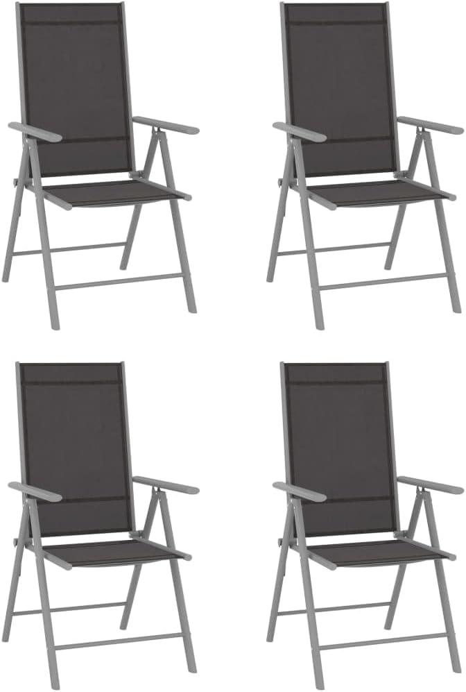 Klappbare Gartenstühle als 4er-Set aus schwarzem Textilene und Aluminium, 54 x 73 x 107 cm, mit 7-fach verstellbarer Rückenlehne und Leichtbauweise für Terrasse, Balkon, Garten, Camping und Strand