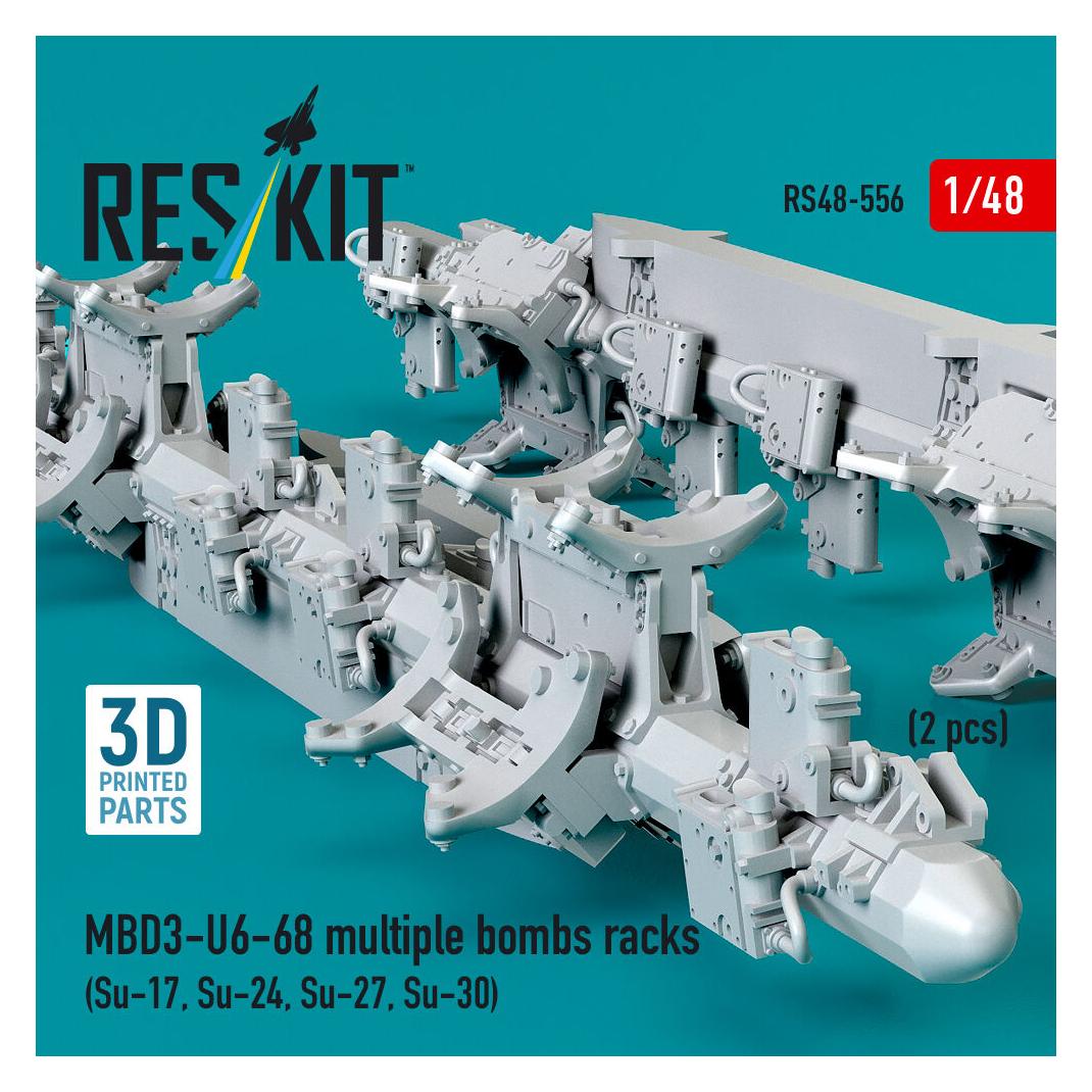 ResKit MBD3-U6-68 multiple bombs racks (2 pcs) (Su-17, Su-24, Su-27, Su-30) (3D Printed) (RS48-0556)