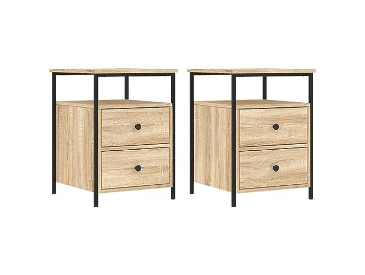 HGLADYU Nachttisch Sonoma-Eiche 44x45x60 cm mit Schublade, industrieller Stil, Holzwerkstoff und Eisenrahmen, verstellbare Beine, viel Stauraum für Alltagsgegenstände