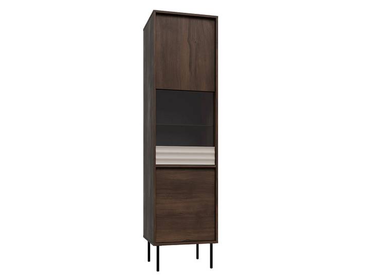Petits-meubles Vitrine Astra Dunkles Holz und Kaschmir, Braun, Holzwerkstoff, 50.9x195x40 cm, Esszimmer, Vitrinen, Vitrinenschränke