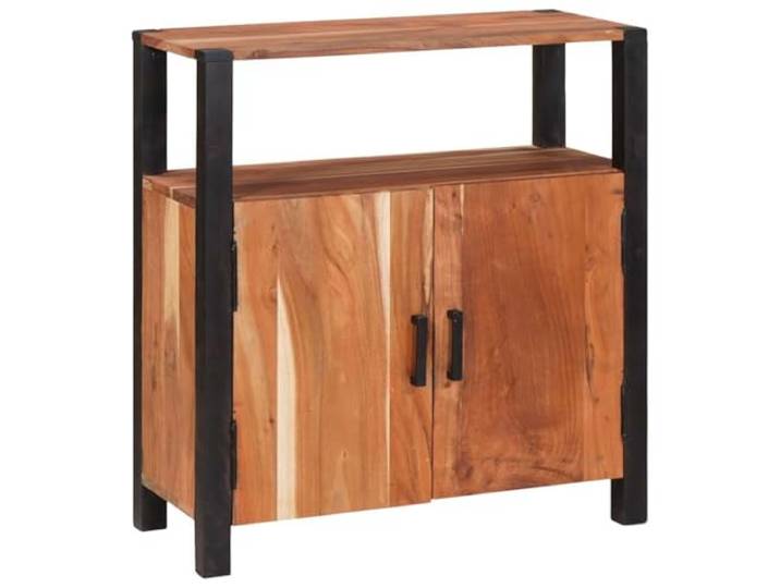 KPOTUERTU Sideboard Braun 70 x 30 x 75 cm Massivholz Akazie Massives Akazienholz,braun-schwarze Akzente,D-Zuggriffe,rechteckige Form,viele Regale und Fächer