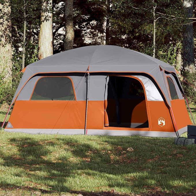 Familienzelt für 8 Personen Grau und Orange Wasserdicht Garten | Campingzelt, leicht Kuppelzelt Camping Zelt Einfacher Aufbau für Wandern Backpacking