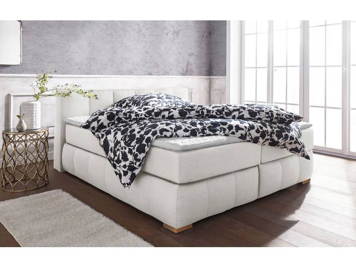 Boxspringbett, Samtoptik, Beige, 187×225 cm, Kaltschaumtopper, Modern, Home Affaire