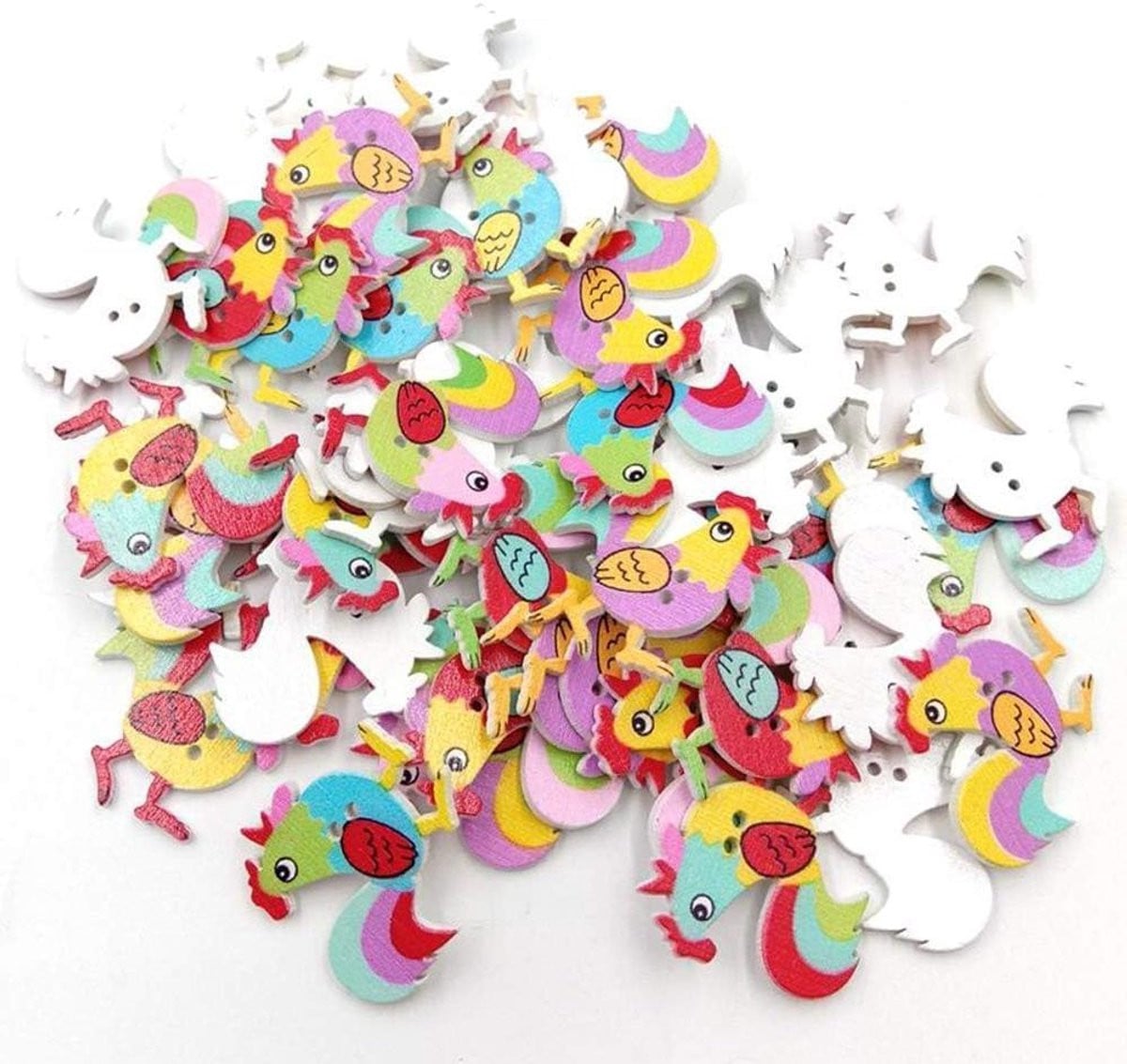 50 stuks Houten Knoppen met Cartoon Haan en Kip in Multicolor voor DIY Naai- en Decoratieprojecten