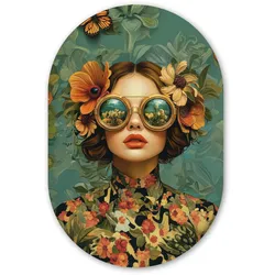 WANDBILD Frau - Blumen - Schmetterlinge - Natur - Vintage Deko Groß 80x120 cm