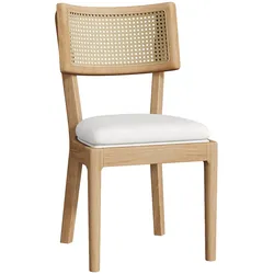 STILVORA Esszimmerstuhl Set 6er Massivholz Rattan Rückenlehne Leinenkissen Holzfarben 88x58x50 cm stabil bequem modern für Esszimmer