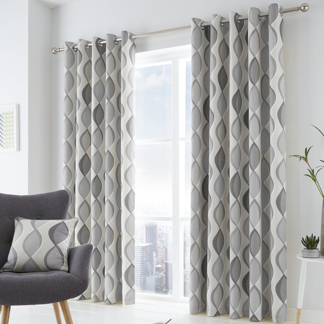 Fusion 100% Cotton Ready Made Eyelet Curtain Grey Width 229 x Drop 183 cm