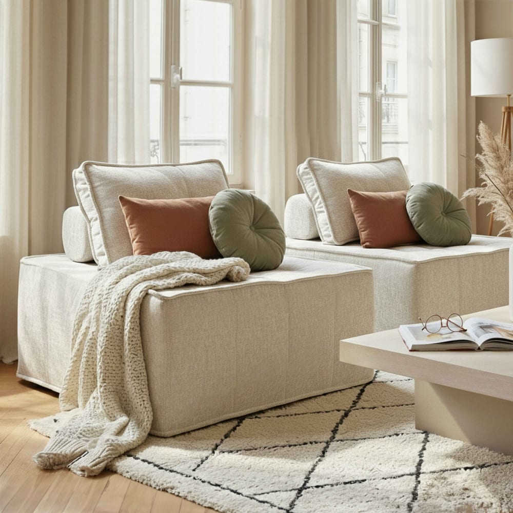 Oviala Lote de 2 sillones de tela para sofá modular con cojín crudo