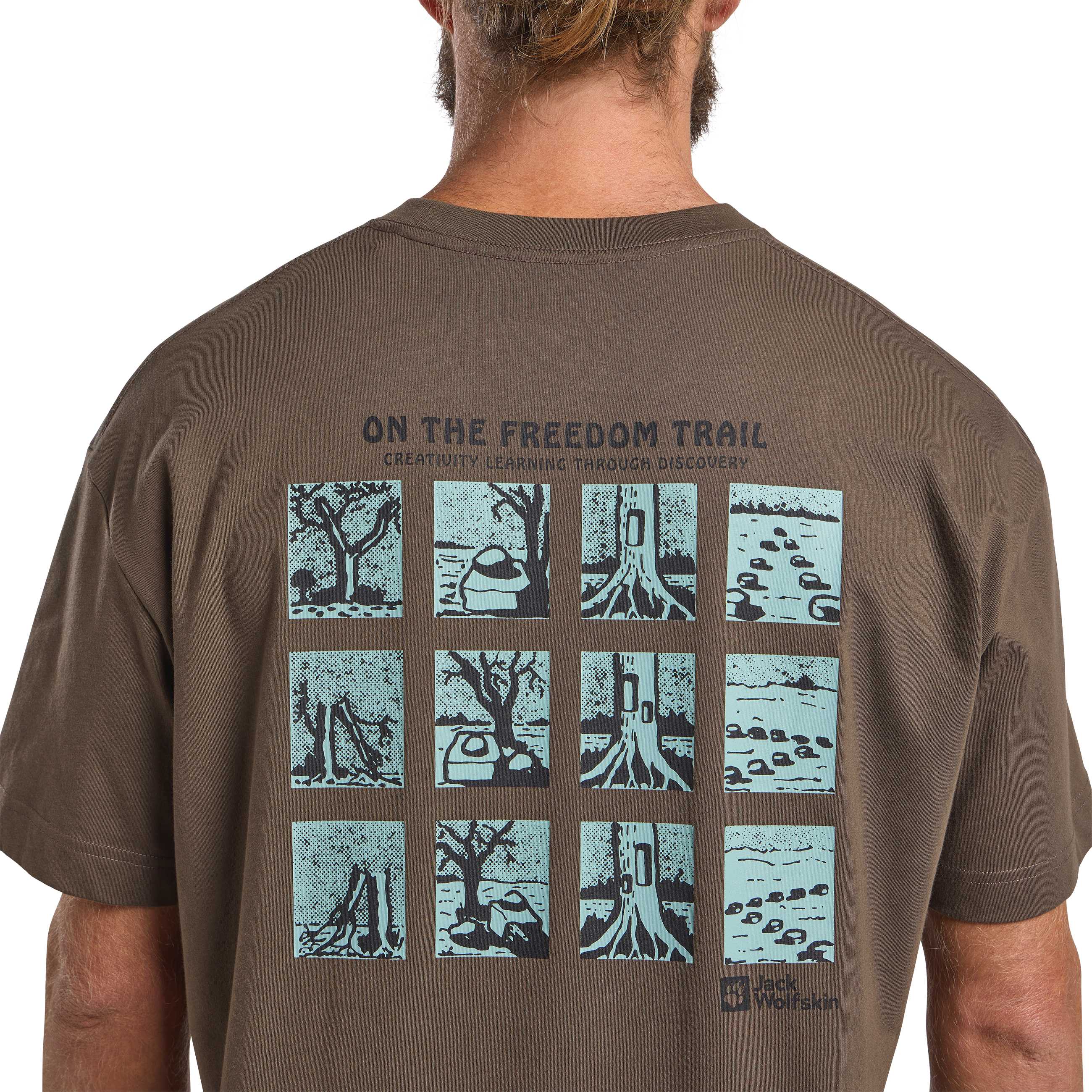 T-Shirt JACK WOLFSKIN "TRAILBLAZER T M", Herren, Gr. S (48), braun (trail, coldcoffee), Obermaterial: 100% Baumwolle, Shirts T-Shirt trail, coldcoffee S (48)