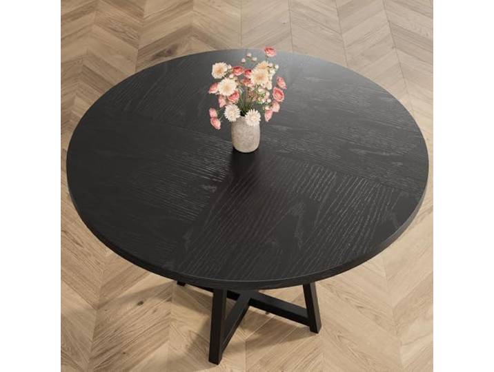 GarveeMore Runder Esstisch 120 cm (Ø47 ) für 4–6 Personen, Black Ash Industrial Küchentisch mit Tischplatte in Holzoptik, Metallgestell & Ablageboden, platzsparend