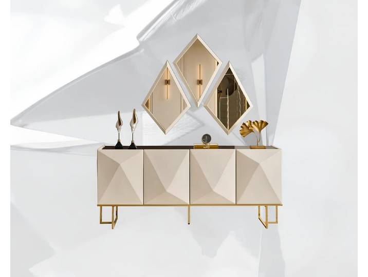 Xlmoebel Sideboard Garnitur Anrichte mit Spiegel und Holzkommode in Beige (Garnitur, Anrichte mit Spiegel), Made in Europa