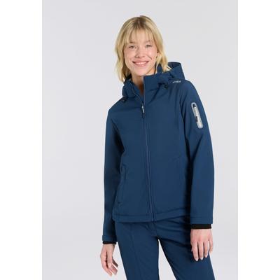 Softshelljacke CMP "WOMAN JACKET DET HOOD", Damen, Gr. 48, blau (blau ink), Obermaterial: 96% Polyester, 4% Elasthan. Futter: 100% Polyester, normal, Jacken Softshelljacke, mit Kapuze, wind- und wasserabweisend