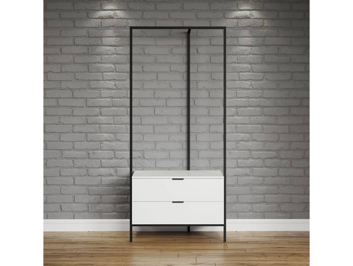 Garderobenschrank HOME AFFAIRE Innsbruck , weiss (weiß und schwarz), B:85cm H:190cm T:45cm, Holzwerkstoff, Metall, Schränke, Garderobenschrank, Garderobe mit Kleiderstange & 2 Schubladen - (B/T/H) 85/47/190 cm