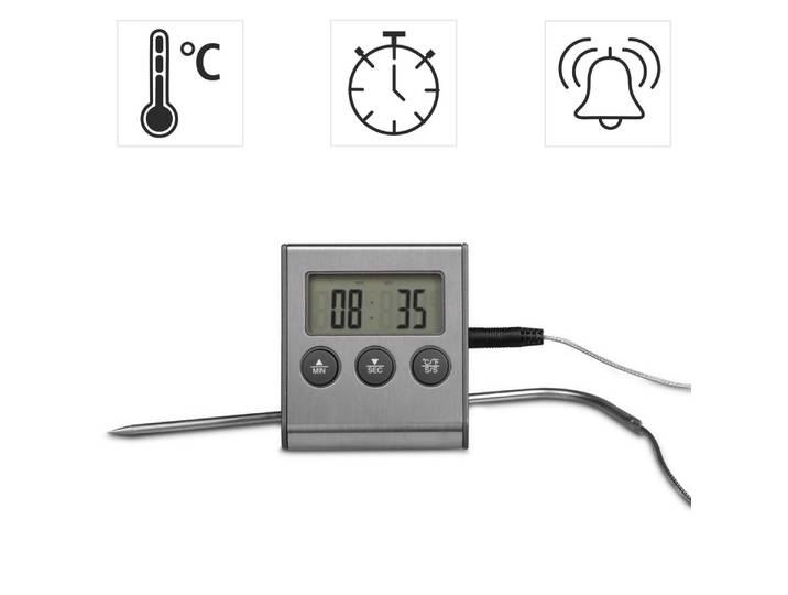 Bratenthermometer XAVAX Digitales Bratenthermometer mit Timer, Fleischthermometer , silber, Edelstahl, Temperaturmessgeräte, Bratenthermometer