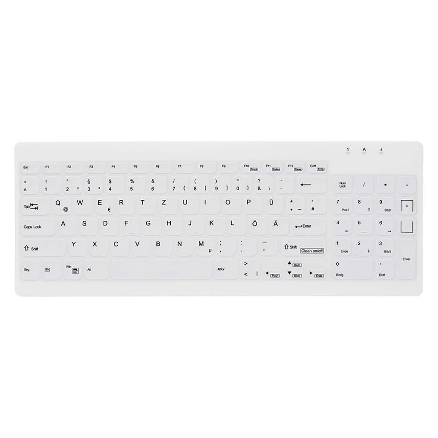 Active Key Hygiene Compact Ultraflat Keyboard with NumPad Fully Sealed Watertight USB White (DE, Kabelgebunden) (AK-C7012F-UVS-W/GE)