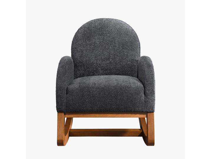 Fauteuil à bascule effet peau de mouton gris foncé et bois clair