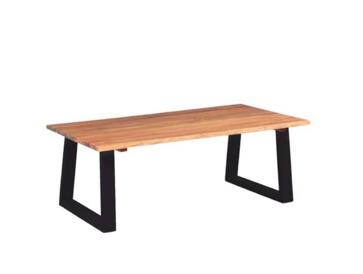 HEFZGDB Couchtisch Massivholz Akazie 110x60x40 cm Industrie Design mit U-Form Metallbeinen und Naturkante für Wohnzimmer Büro Möbel