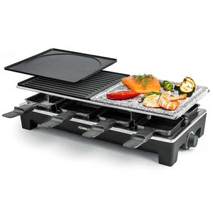Rommelsbacher Raclette-Grill RCS 1350, für 8 Personen, 1500 Watt, gerillte & glatte Wendeplatte, mit Natursteinplatte