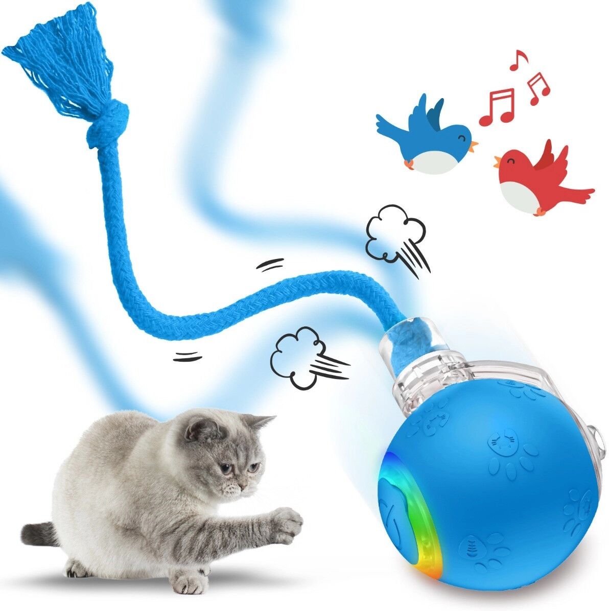 INF Balle électrique intelligente pour chien avec mouvement automatique, TPU lavable et fonction de réveil interactive Bleu