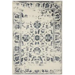 benuta Basic Teppich Suki Cream/Blau 140x200 cm - Vintage-Stil Teppich im Used-Look