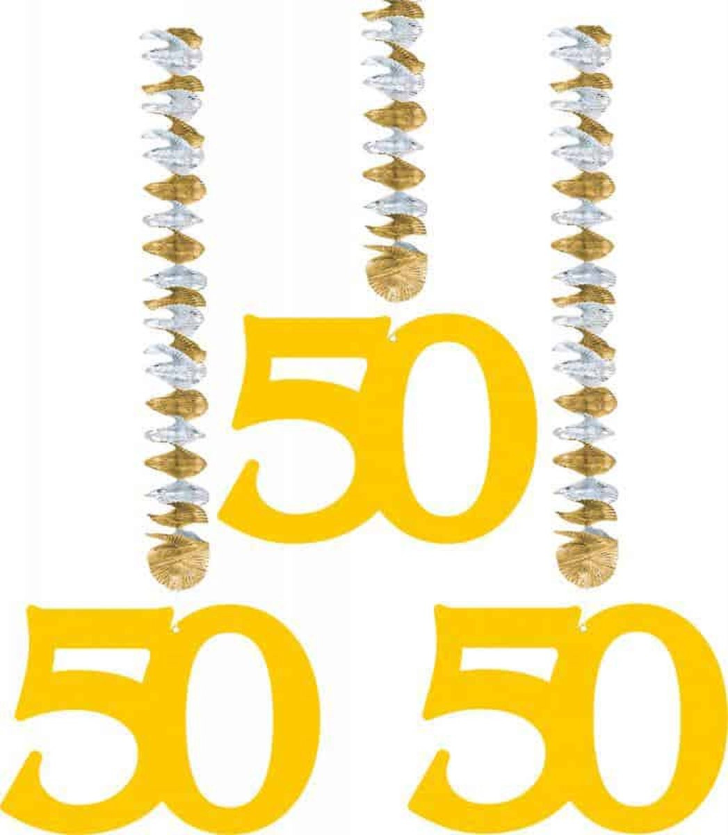 Folat Party Products 50 Jaar Gouden Hangdecoratie - 3 stuks