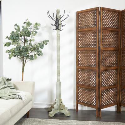 ARCILLA ELEMENTAL Gray Wood Vintage Style 12 Hook Scroll Coat Rack with Black Metal Hooks