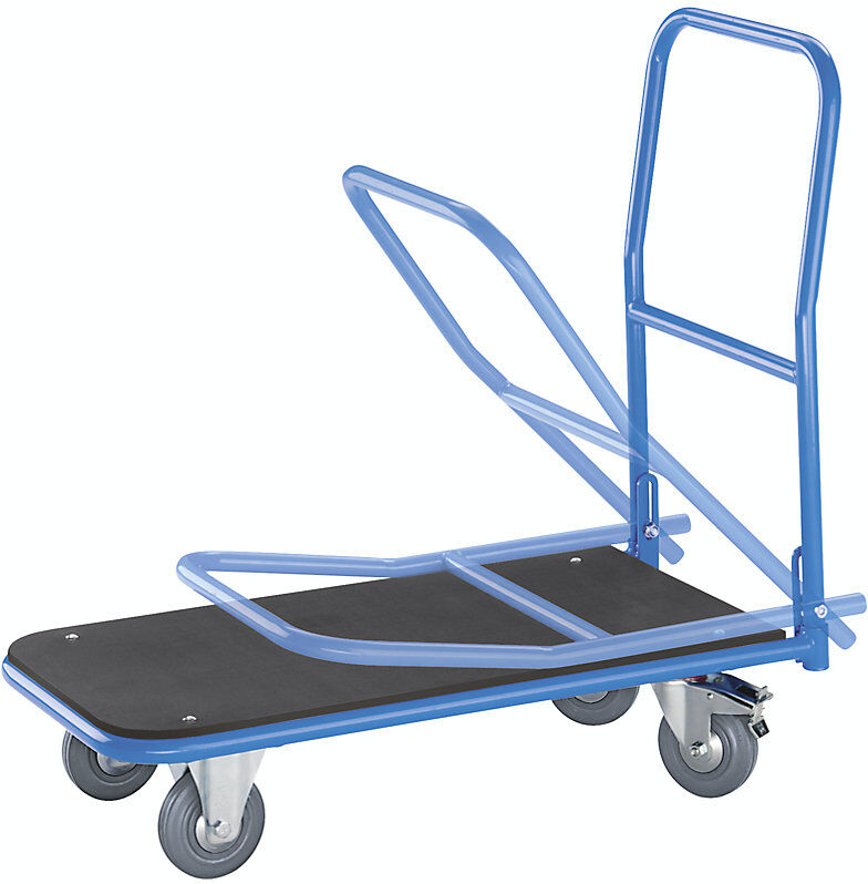 Plattformwagen, Ladefläche mit MDF-Platte, mit klappbarem Schiebebügel, anthrazitgrau eurokraft pro