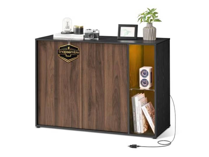 SONGMICS HOME Sideboard, Snapsemble, TV-Schrank mit LED-Beleuchtung Aufbewahrungsschrank Wohnzimmer, verstellbare Ablagen, Modern, schwarz, KADIN Kollektion BBK372B01