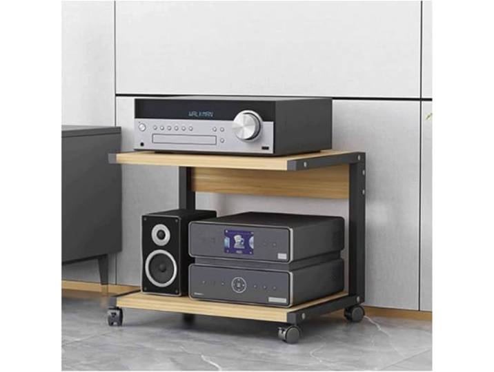 DUddTTW Audio-Rack, 2-stufiges Stereo-Rack mit Rädern, Audio-Geräte-Rack, beweglicher AV-Medienständer, Stereo-Schrank aus Holz, Audio-Komponenten-Rack, stark(Natural,50x40x40cm)