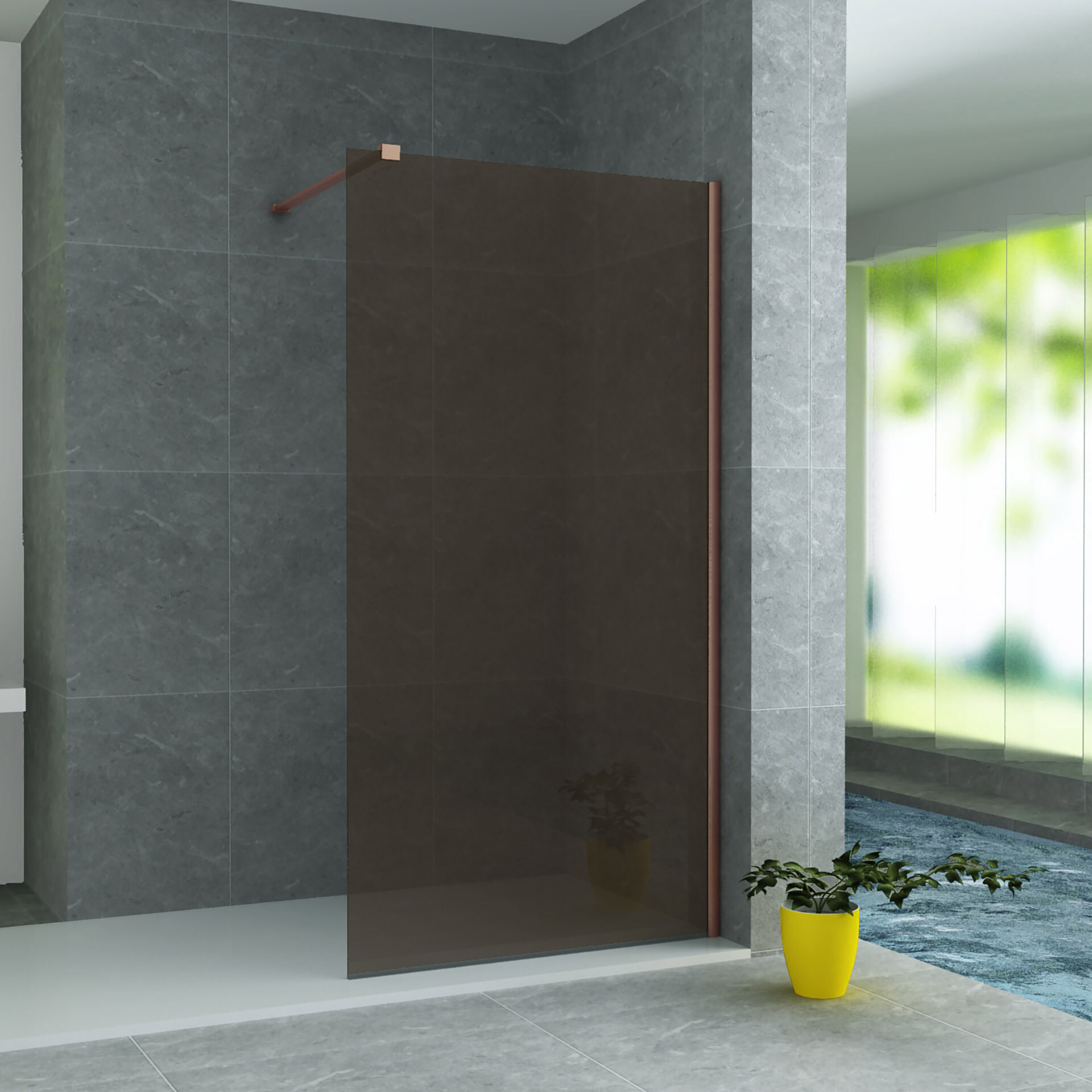 Belvit Duschwand Duschabtrennung Bronzeglas mit Kupferprofil 8mm 120x200cm