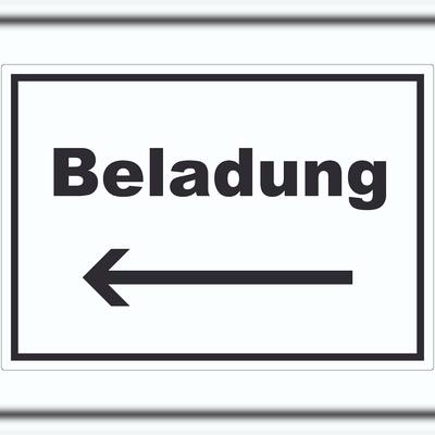 HB-Druck Beladung Aufkleber mit Text und Richtungspfeil links Transport Fracht waagerecht A7 (74x105mm)