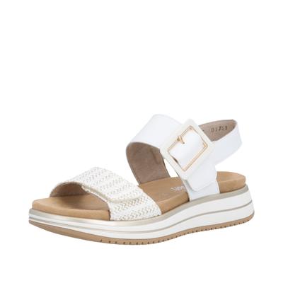 Keilsandalette REMONTE "ELLE-Collection", Damen, Gr. 37, weiß (weiß, goldfarben), Leder, Textil, Schuhe, Sommerschuh, Sandale, Komfortschuh mit praktischen Klettverschlüssen