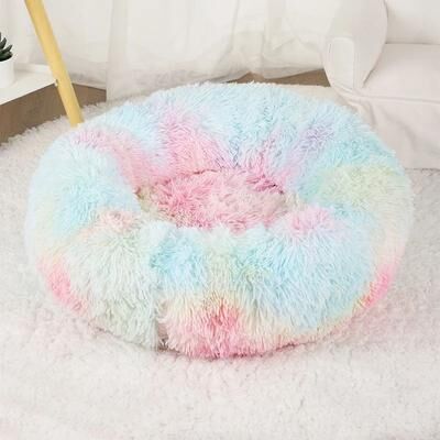 Uplift Treasures Plush Donut Calming Pet Bed For Dogs And Cats colorful 60cm (23.62 In)