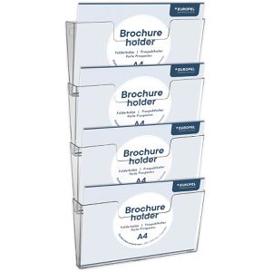 Europel Prospekthalter 350104, transparent, Wandprospekthalter, Kunststoff, 4 x A4 quer