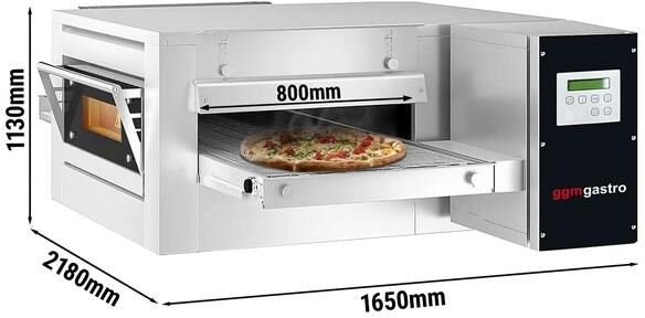 GGM Gastro Professionele doorloop pizzaoven - elektrisch - 1670x2150mm - Digitaal - Bandbreedte: 800mm - tot 320°C - incl. onderstel