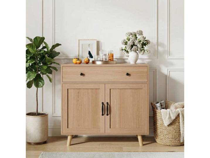 LUNSY Buffet - Meuble d'entrée 83 cm - 2 portes et grand tiroir - Biege