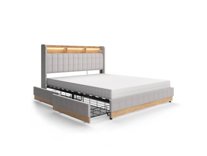 VitaliSpa Polsterbett Nura Grau 160x200 cm mit Matratze, Holzwerkstoff, Rechteckig, Schlafzimmer, Bett