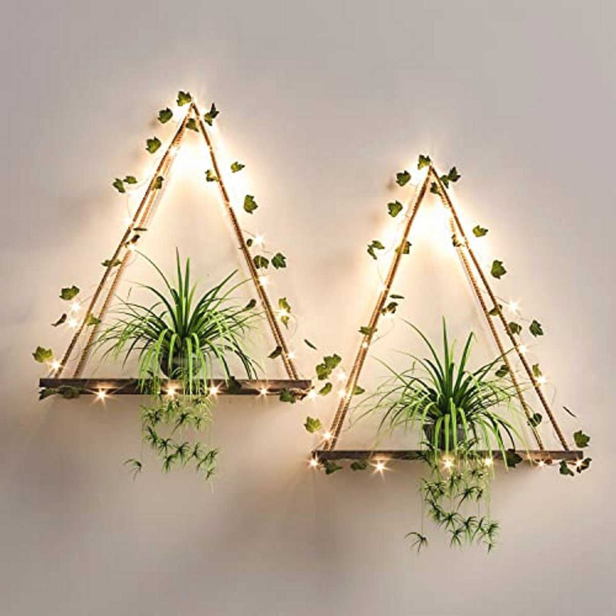 Set van 2 zwevende wandplanken met geïntegreerde LED-verlichting voor in de woonkamer, slaapkamer, keuken of badkamer