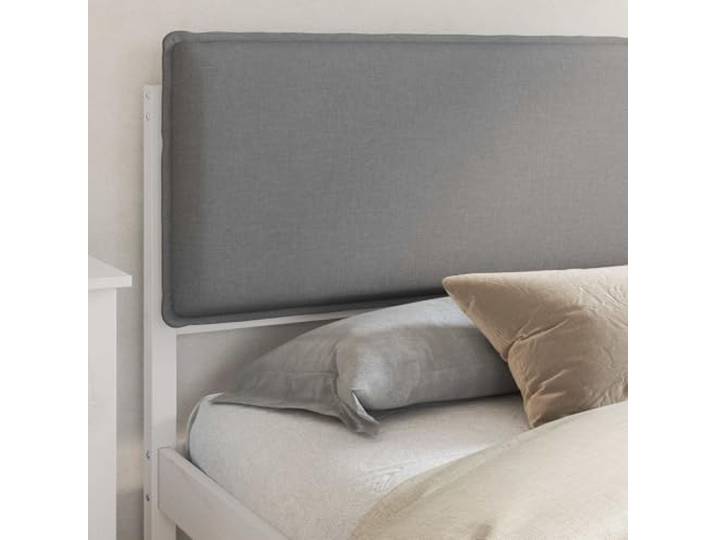 KTHLBRH Bett aus Kiefernholz, hellgrau, 200 x 200 cm Kopfteil gepolstert, waschbar, solide Struktur, modernes Design, einfache Montage
