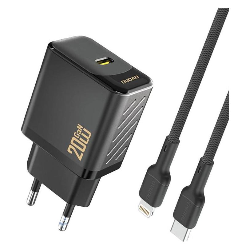 Dudao A26LEU 20W GaN Charger + Lightning Black (20 W, 1 Port) (A26LEU-black)
