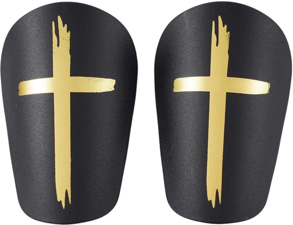 INF Fußball-Schienbeinschoner Kreuz-Design, stoßdämpfendes PU mit EVA-Schaum, klein 8cm x 5cm – 2er-Set Schwarzes Gold