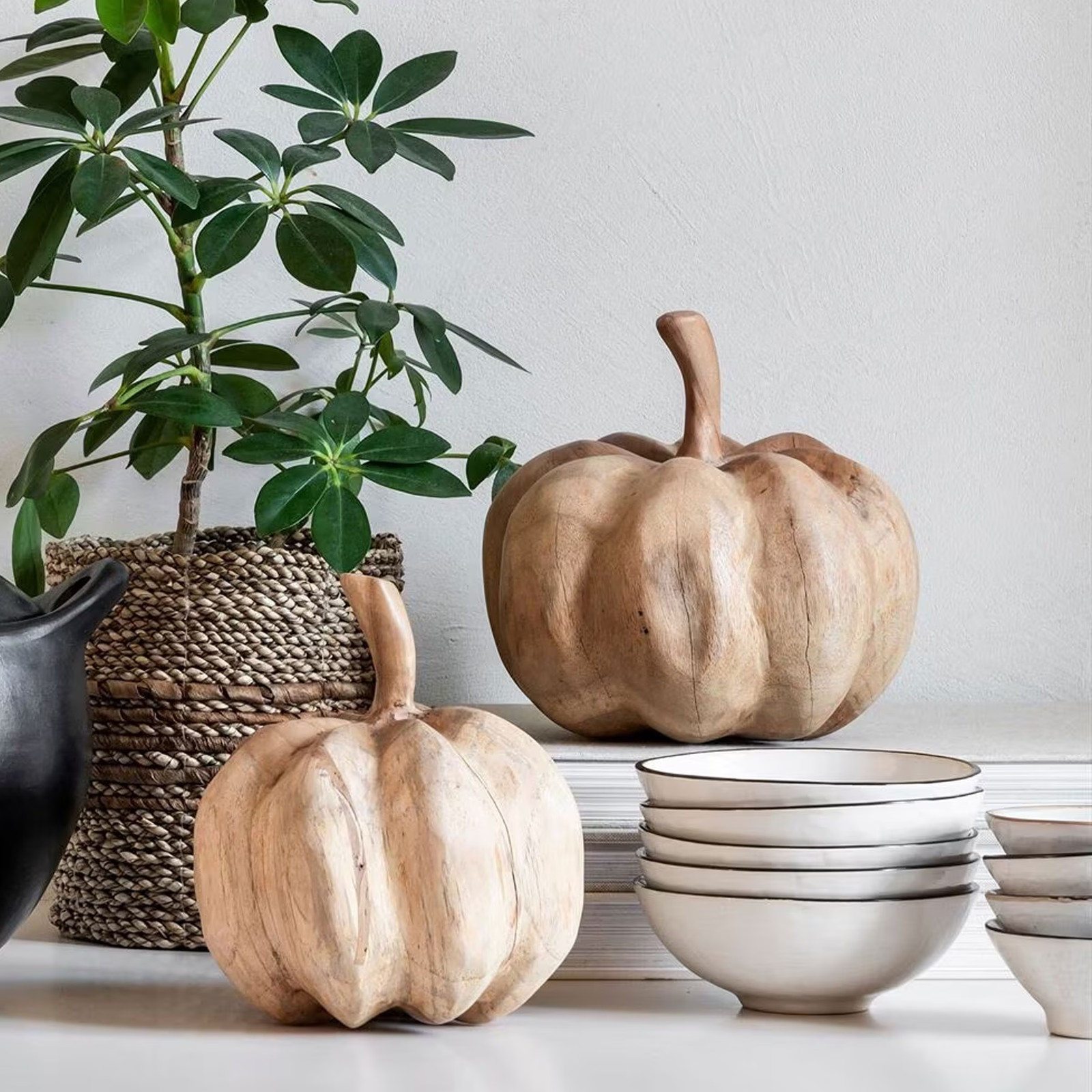 MUST Living Decoratie Pumpkins van Teakhout, Set van 2 stuks, Naturel
