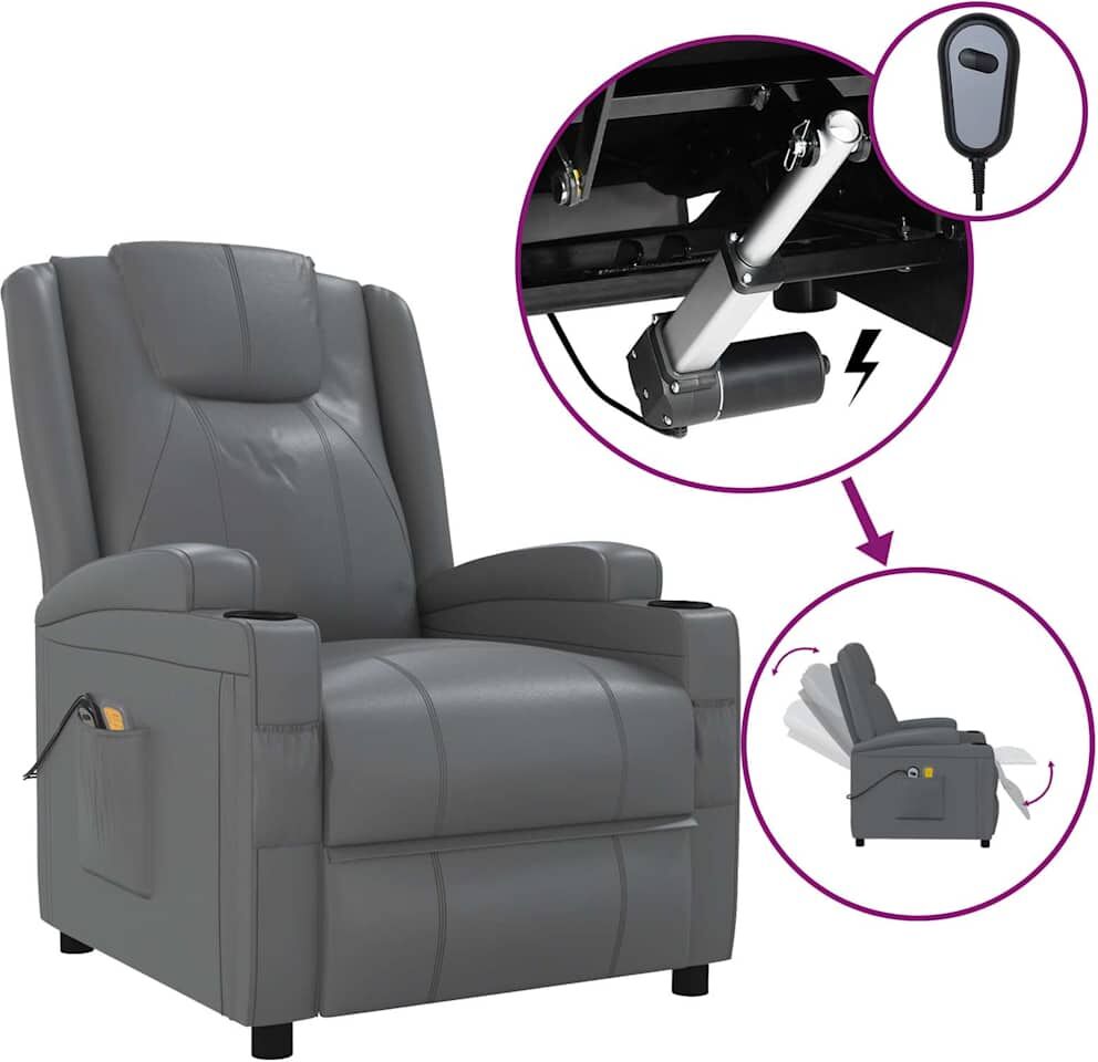 vidaXL Fauteuil de massage électrique Anthracite Similicuir
