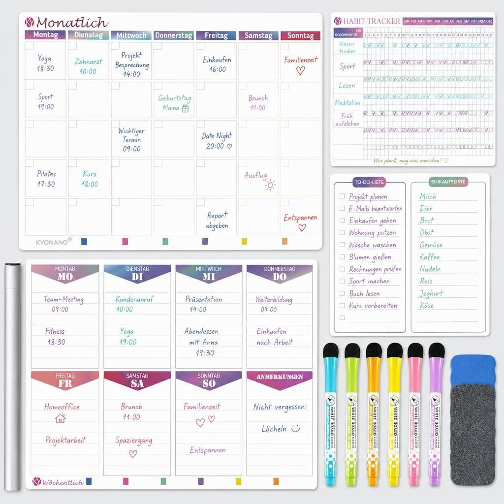 Omgoods 4-delige Magnetische Familieplanner met Habit Tracker en To-Do Bord