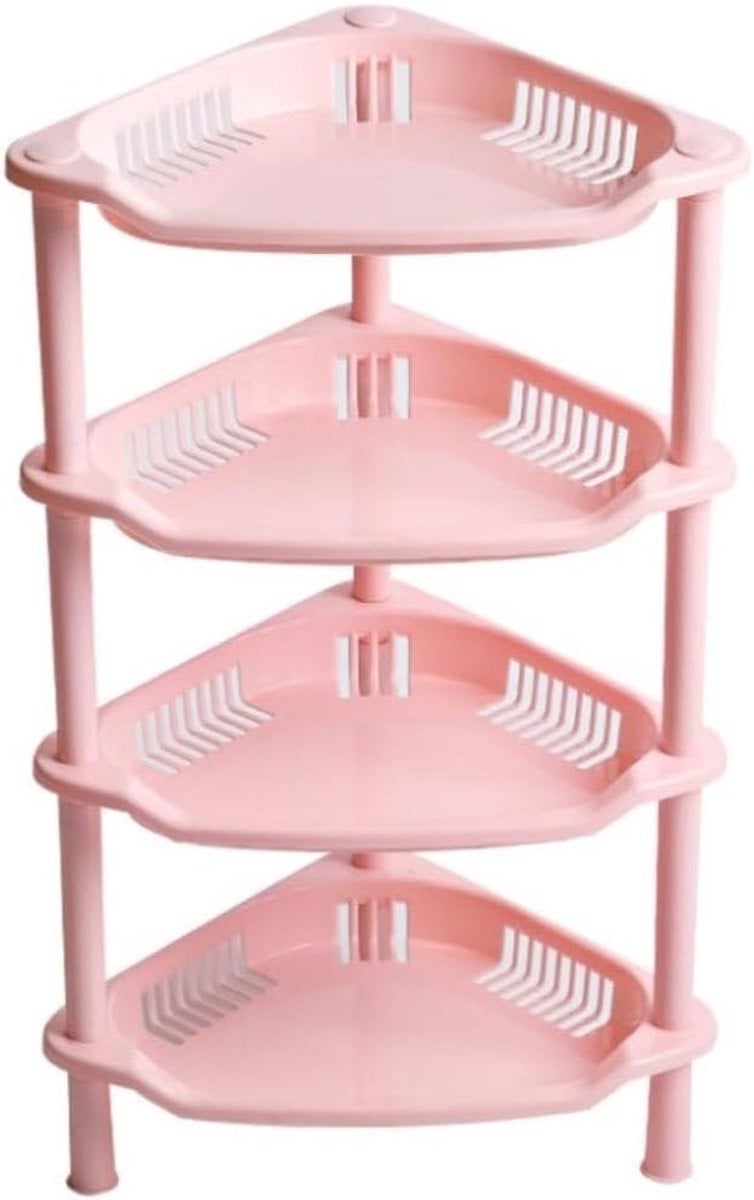 Roze Hoek Boekenplank met 3 niveaus voor in de badkamer, keuken of woonkamer